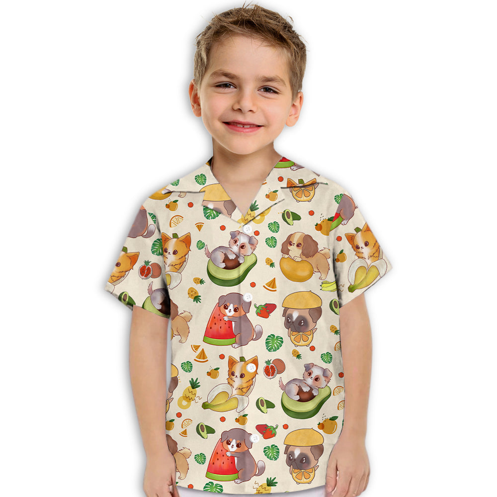Adorable Dog And Fruit Themed Kids Button-up Shirt