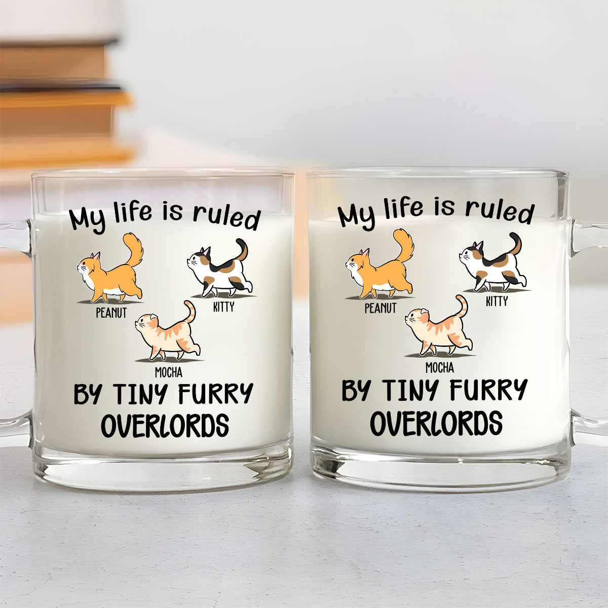 Ruled By Tiny Furry Overlords - Personalized Custom Glass Mug with Elegant Glossy Finish and Ergonomic Handle
