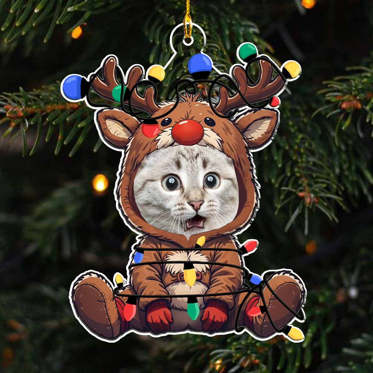 Unique Reindeer Pet Christmas Personalized Custom Photo Acrylic Ornament