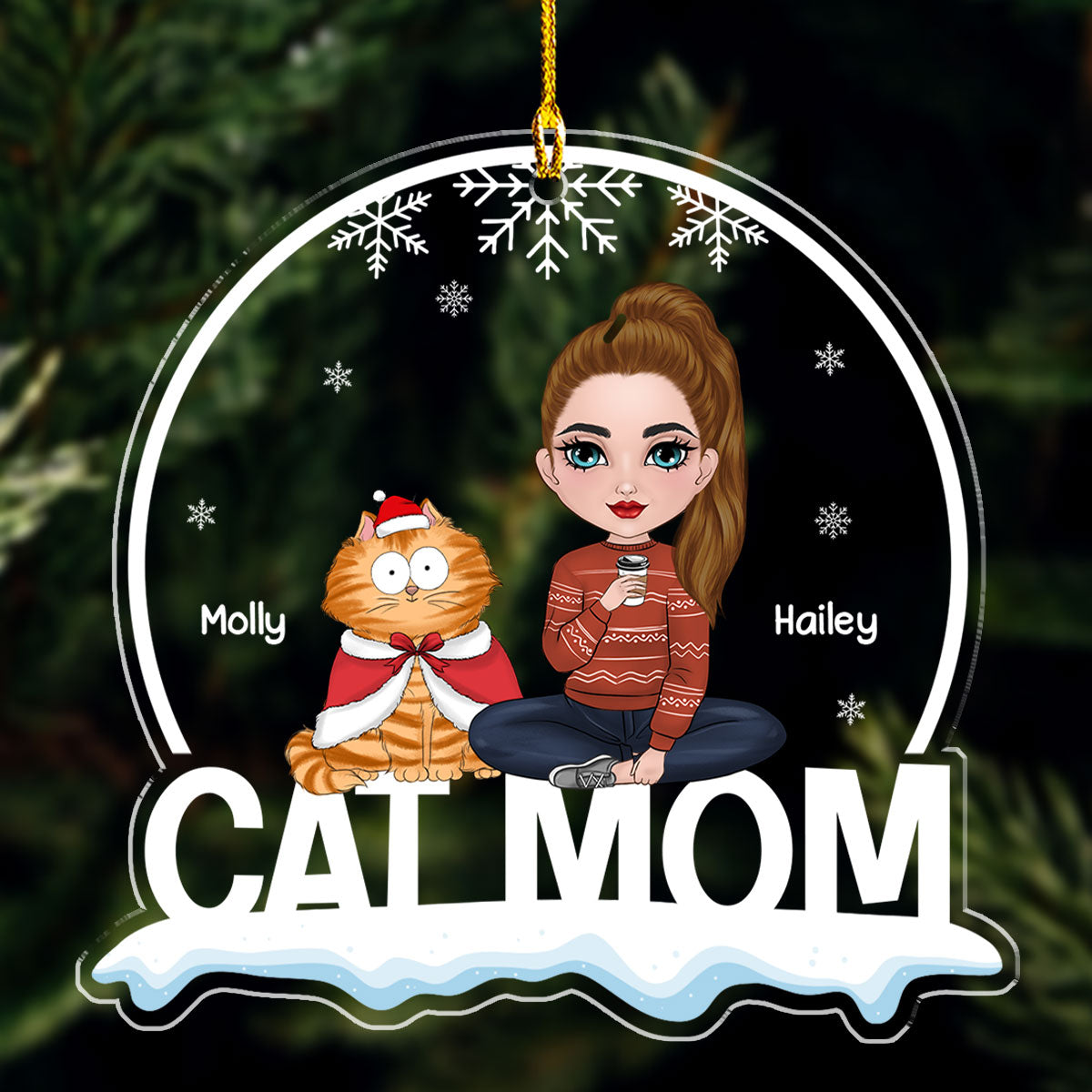 Adorable Funny Cat Mom Personalized Custom Acrylic Ornament for Memorable Keepsakes
