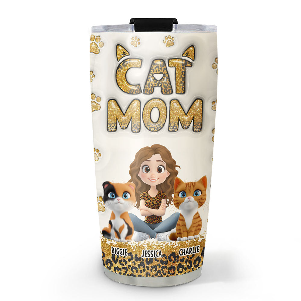 Cat Mom Leopard Personalized Custom 3D Inflated Effect 20oz Stainless Steel Tumbler