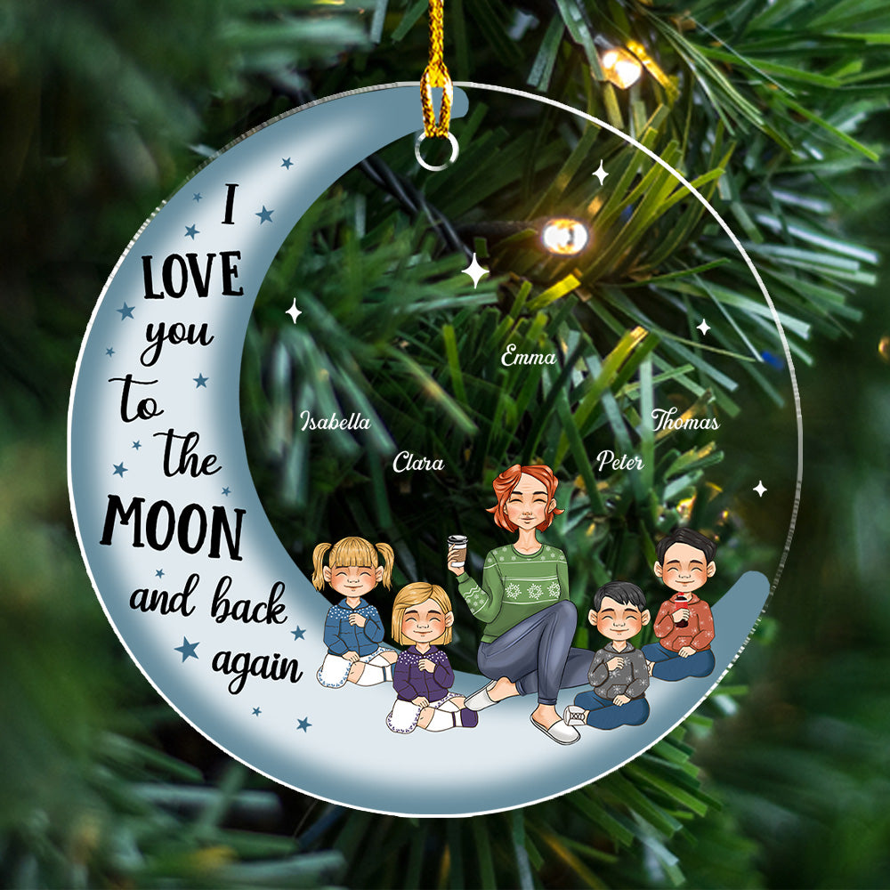 Grandma & Grandkid On Moon - Unique Personalized Custom Acrylic Christmas Ornament