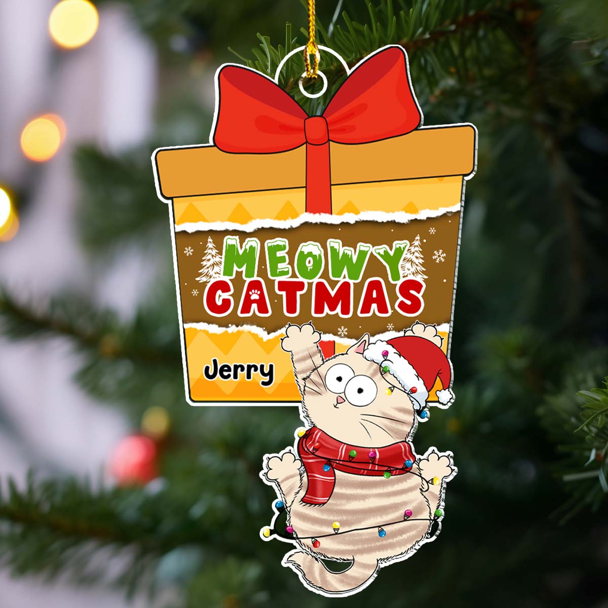 Customizable Christmas Scratching Cat Personalized Acrylic Ornament
