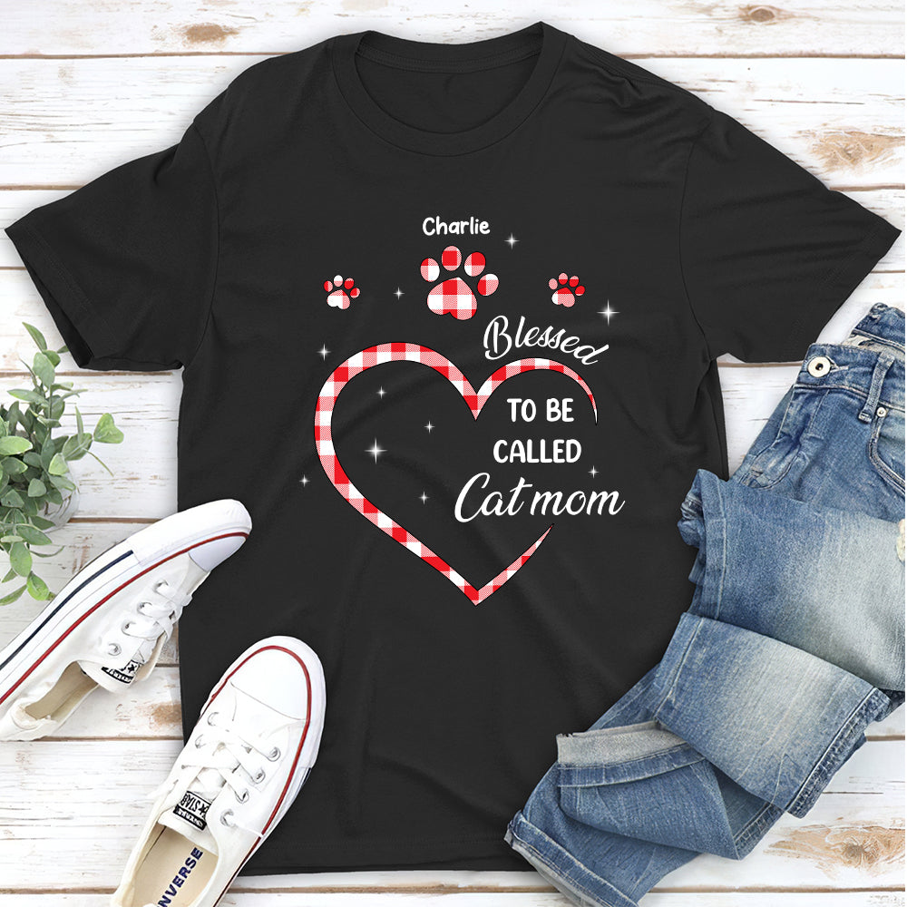 Blessed To Be Called Cat Mom - Customizable Personalized Unisex 5.3 oz T-shirt for Pet Lovers