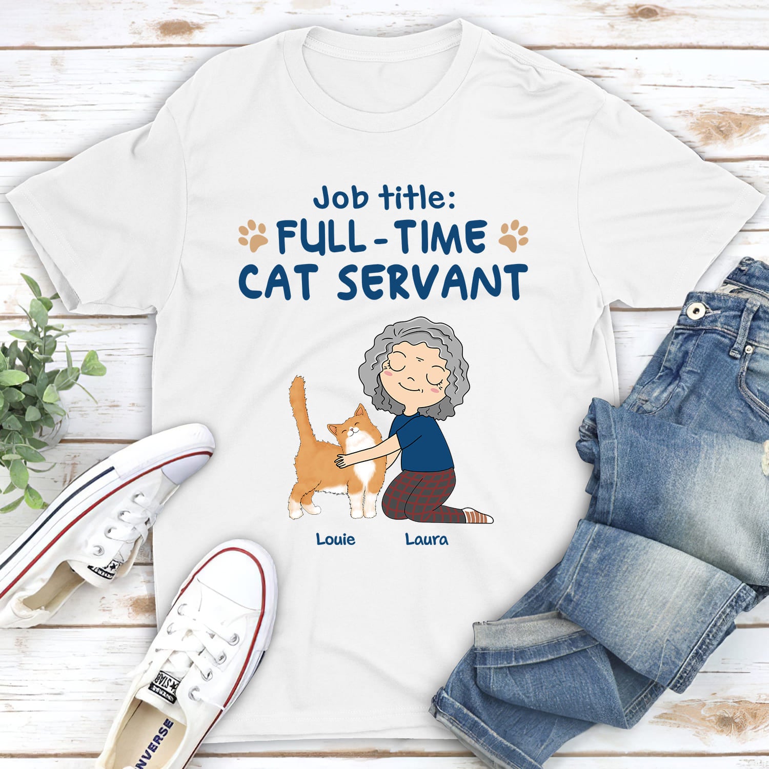 Exclusive Full-Time Cat Servant Personalized Custom Unisex 5.3 oz T-shirt