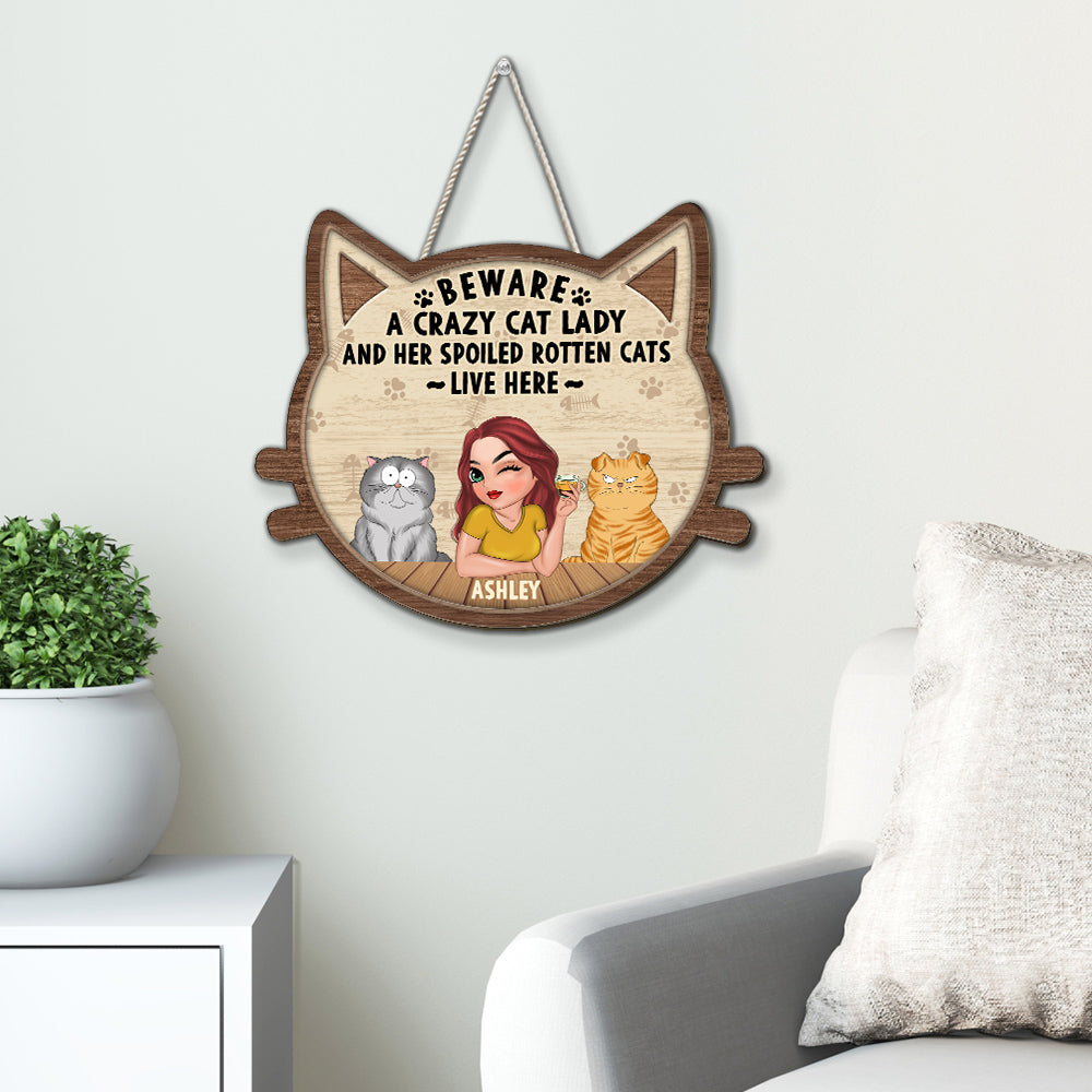Crazy Cat & Cat Lady - Personalized Custom UV-Printed Wood Sign in Various Sizes