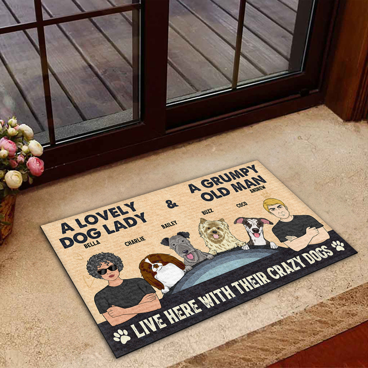 Lovely Dog Lady And Grumpy Old Man - Personalized Custom Doormat with Your Pet's Picture