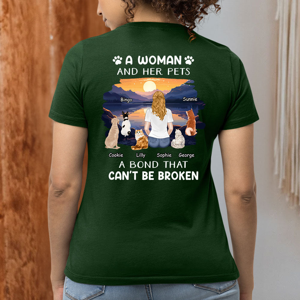 Personalized Custom Women's T-shirt - Woman With Pets, Ideal Gift for Pet Lovers