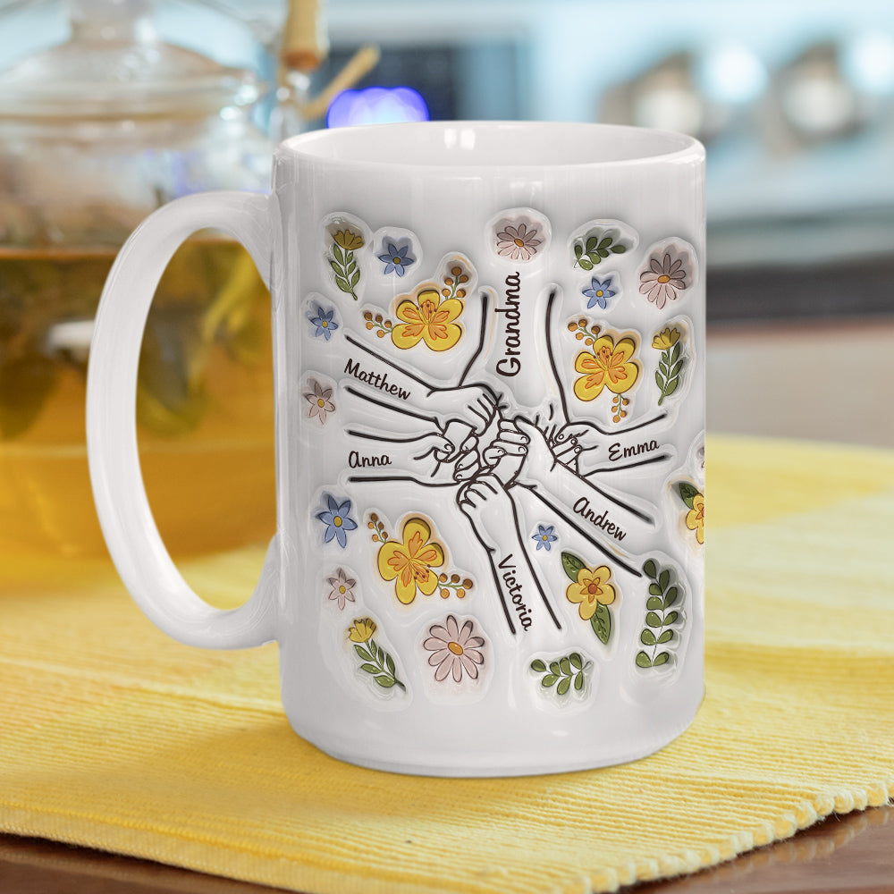 Personalized Custom 3D Inflated Effect Ceramic Mug for All Beverages - Hand In Hand, Also Heart In Heart