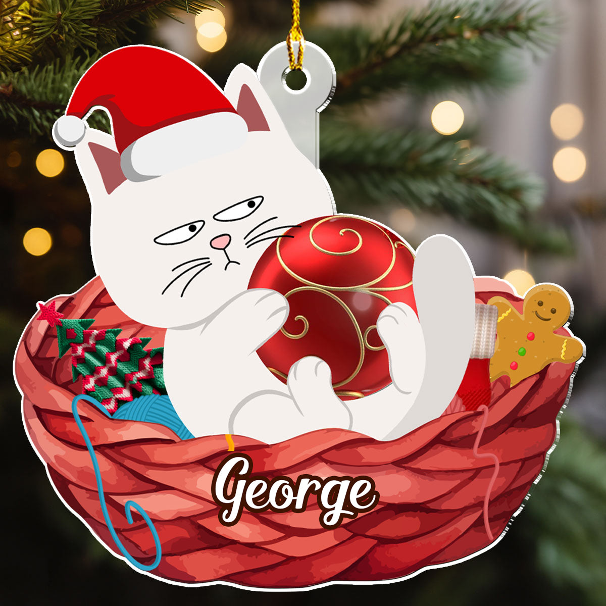 Adorable Swinging Cat Personalized Custom Acrylic Christmas Ornament