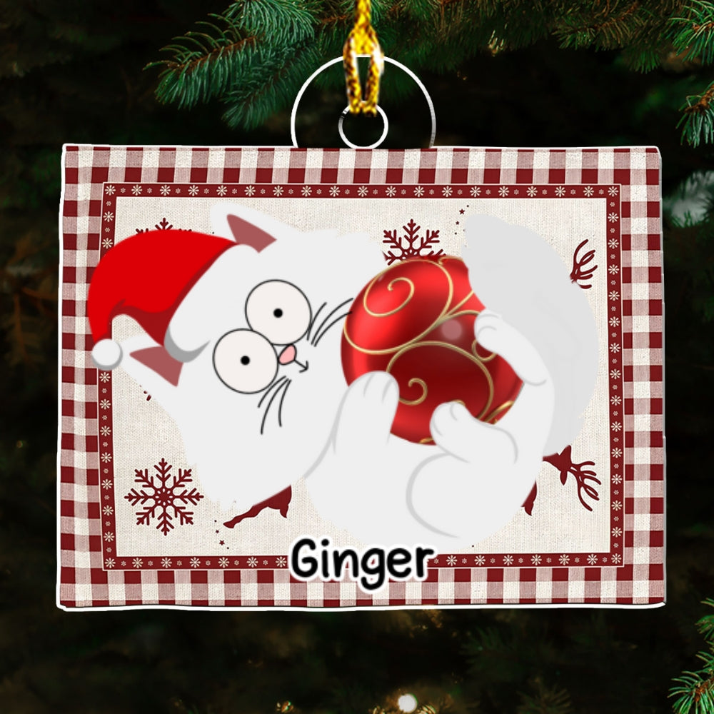 Swinging Cat - Customizable Personalized Acrylic Christmas Ornament with 4' Diameter