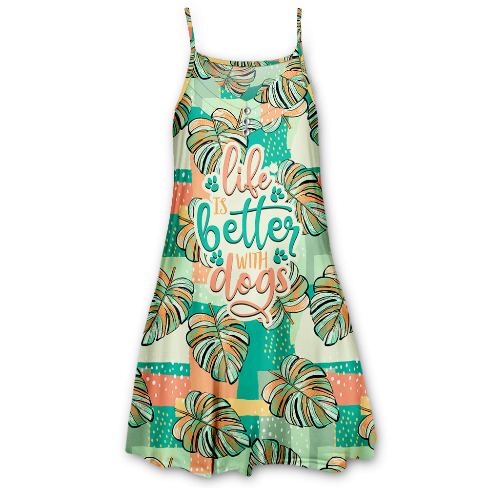 Stylish Green Life Is Better With Dogs Pattern Strap Dress for Pet Lovers