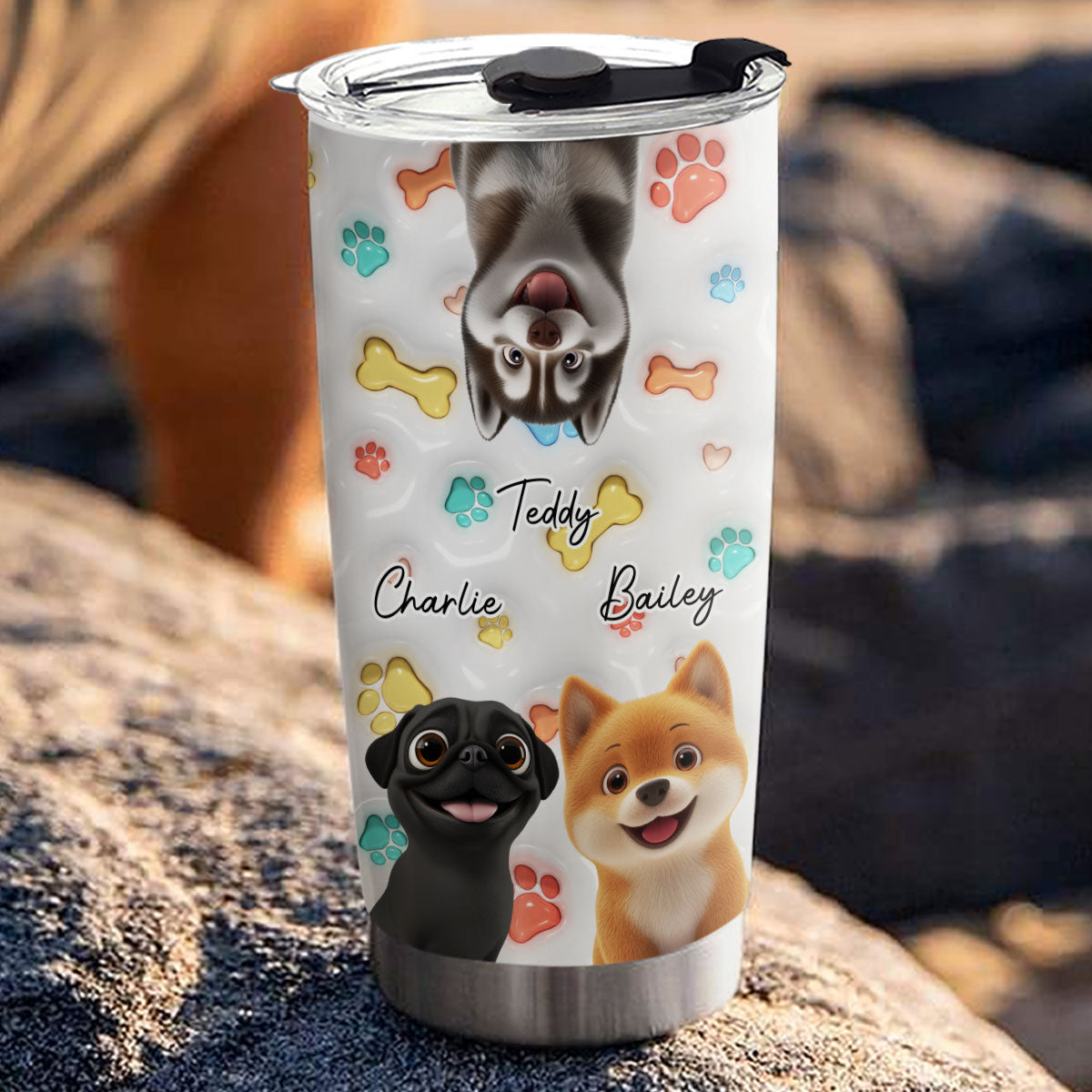 Adorable Personalized Custom 3D Inflated Effect Cute Dog Baby Tumbler - 20oz Stainless Steel Drinkware