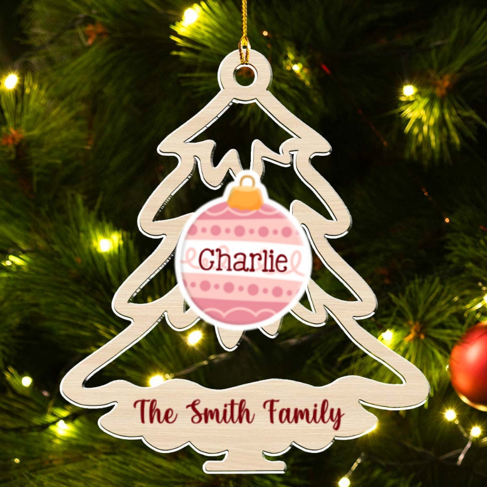 Family Tree Merry Christmas - Customizable Personalized Acrylic Christmas Ornament with 4' Diameter