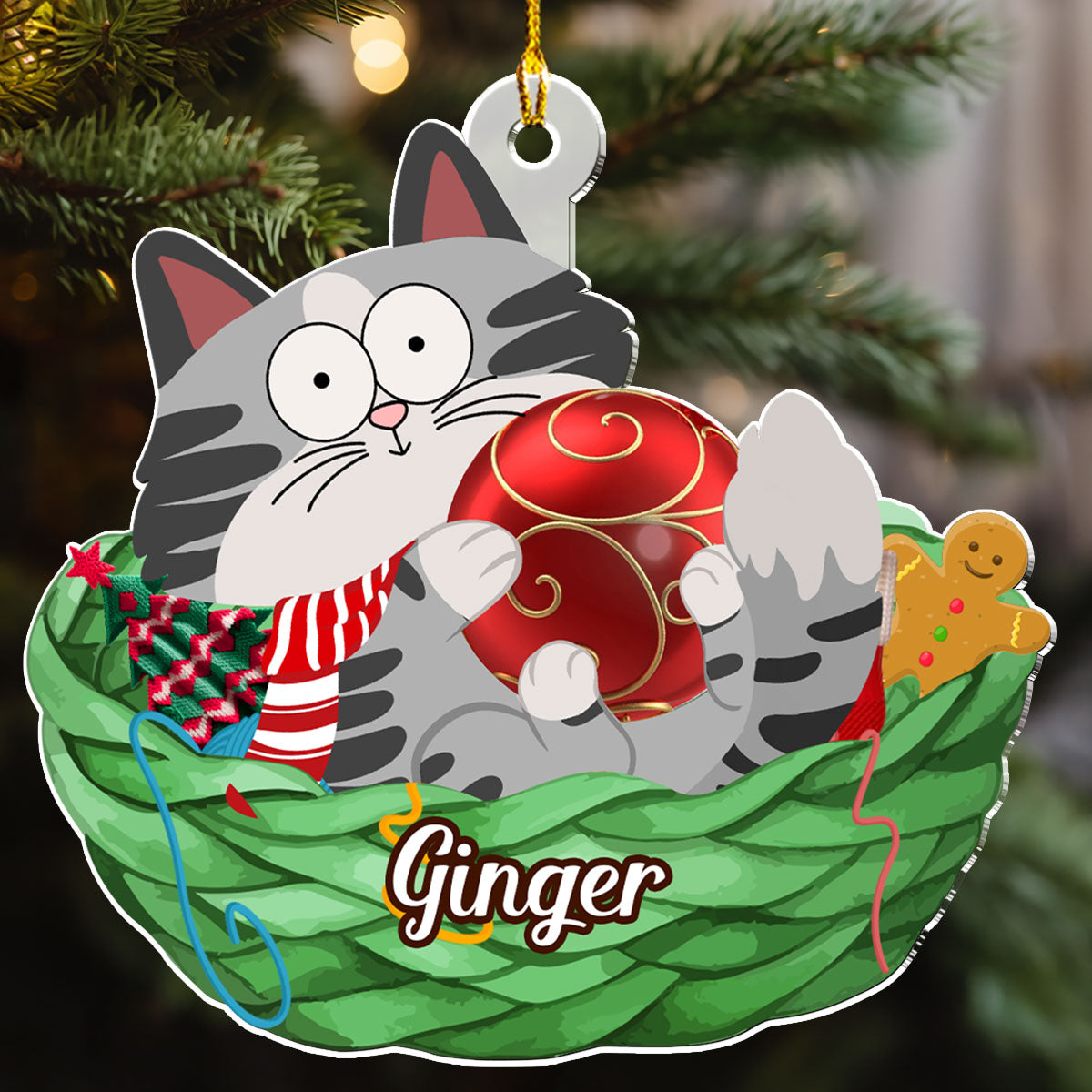 Adorable Swinging Cat Personalized Custom Acrylic Christmas Ornament