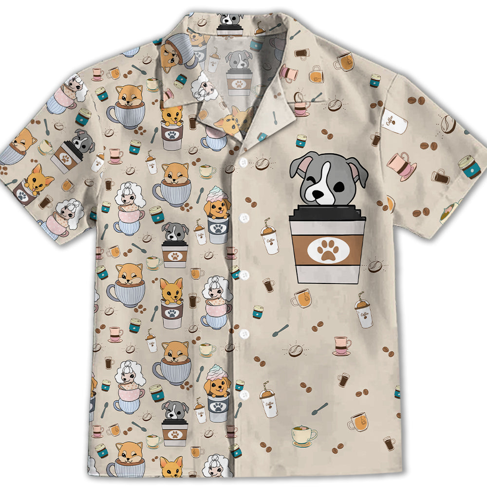 Dog And Cafe 4 - Adorable Kids Button-up Shirt with High-quality Pet Prints
