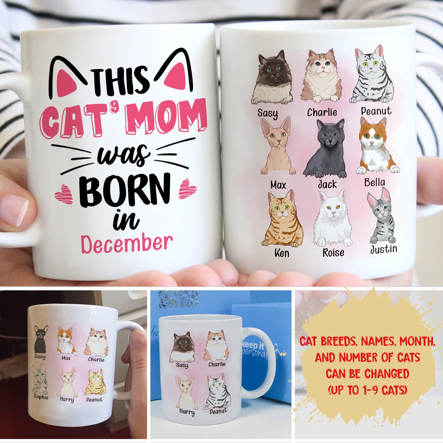 Cat Mom Was Born - Exquisite Personalized Custom Coffee Mug for Pet Lovers