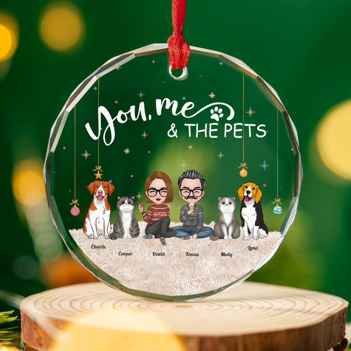 You Me And The Pet - Customizable Personalized Clear Glass Ornament for Special Occasions