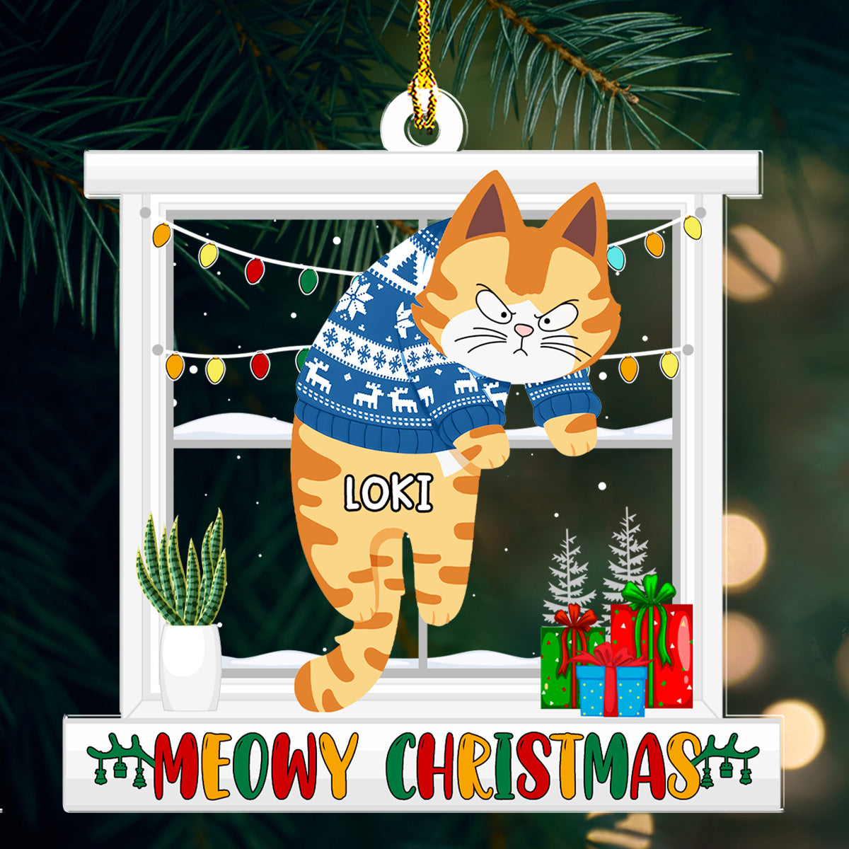 Meowy Christmas - Customizable Personalized Acrylic Christmas Ornament (4' Diameter, 0.2' Thickness)