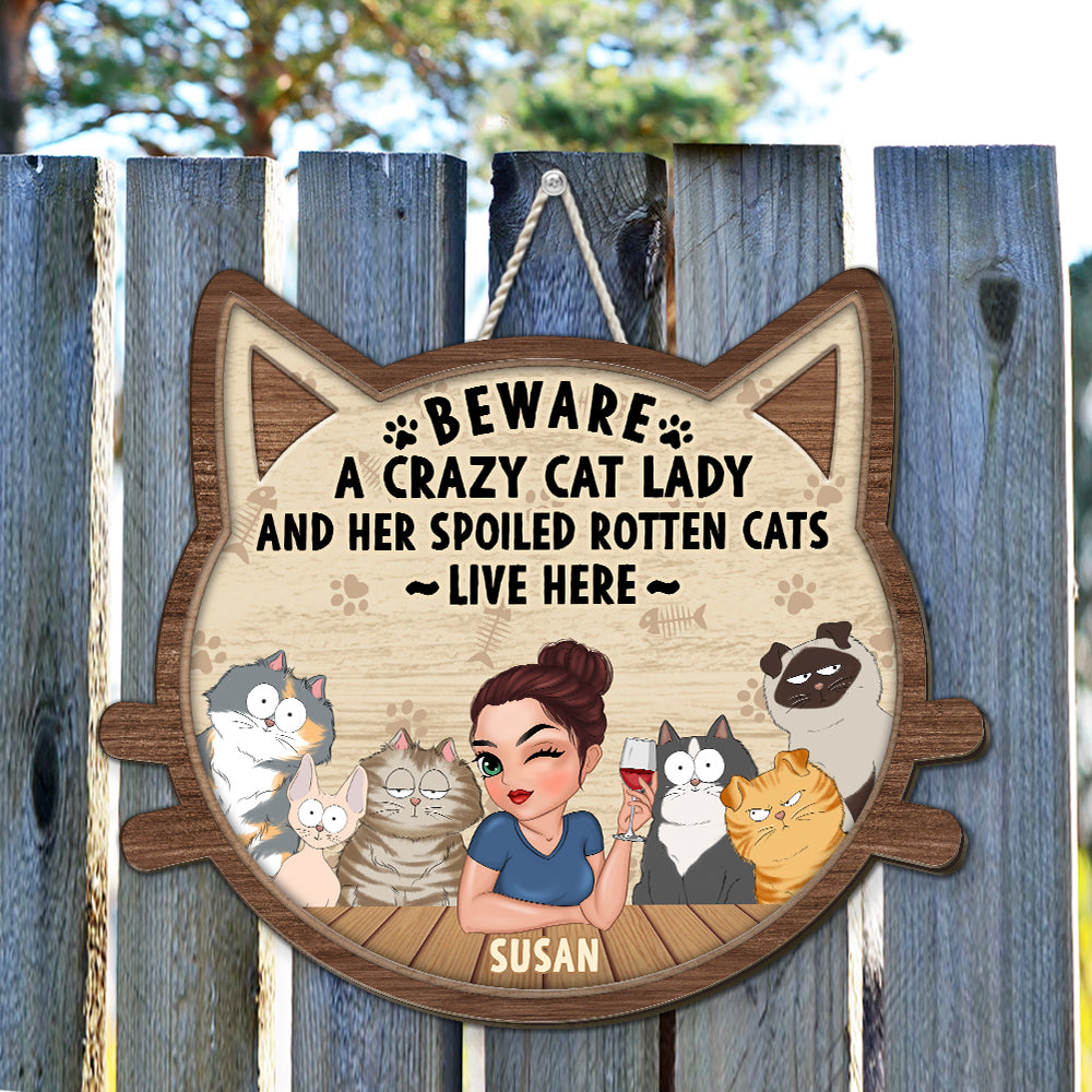 Crazy Cat & Cat Lady - Personalized Custom UV-Printed Wood Sign in Various Sizes