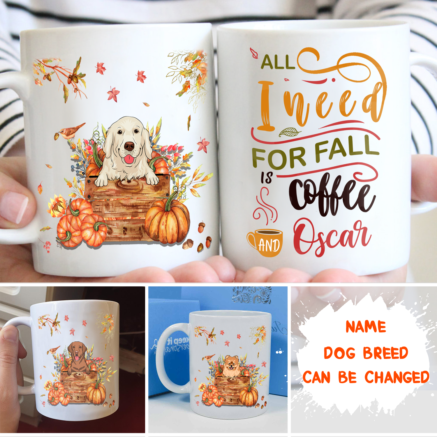 Fall, Coffee And Dog - Personalized Custom 11oz/15oz Coffee Mug for Pet Lovers