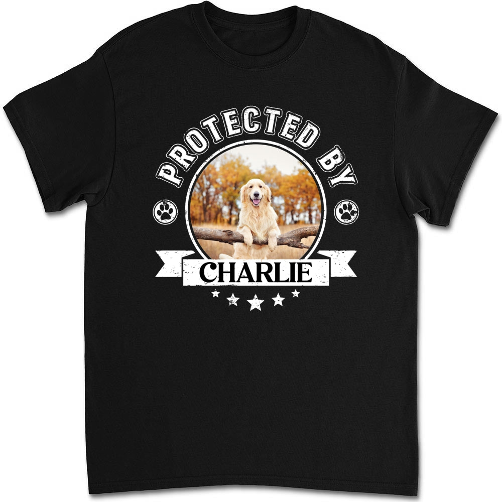 Protected By Human Dog Photo - Personalized Custom Unisex 5.3 oz T-Shirt for Pet Lovers