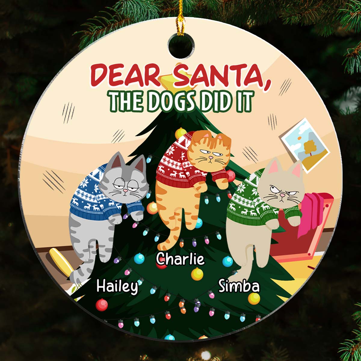 Dear Santa The Dog Did It - Customizable Personalized Acrylic Christmas Ornament (4' Diameter, 0.2' Thickness)