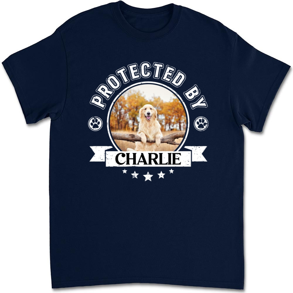 Protected By Human Dog Photo - Personalized Custom Unisex 5.3 oz T-Shirt for Pet Lovers