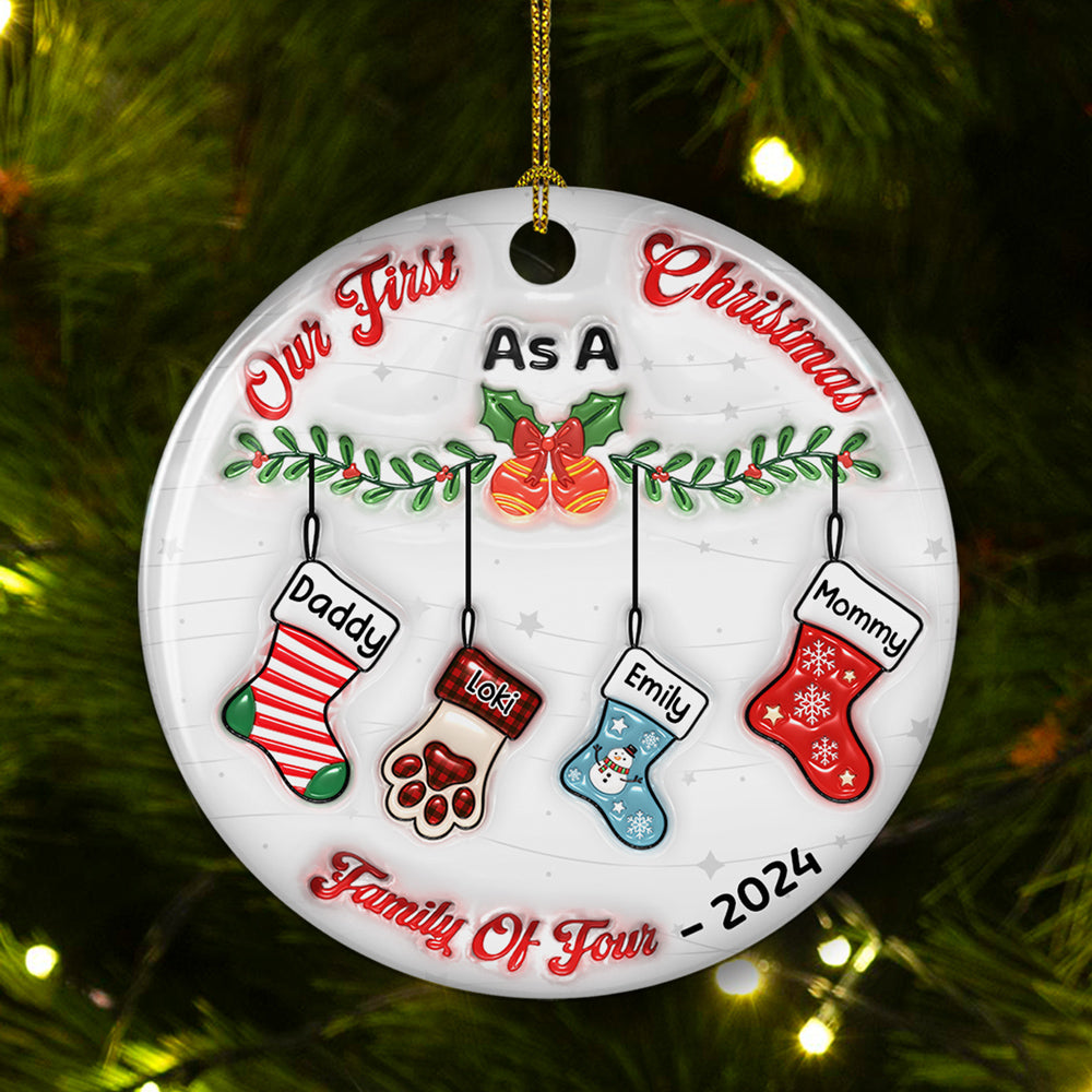 Personalized Custom 3D Inflated Effect Ceramic Ornament for Our First Christmas As A Family