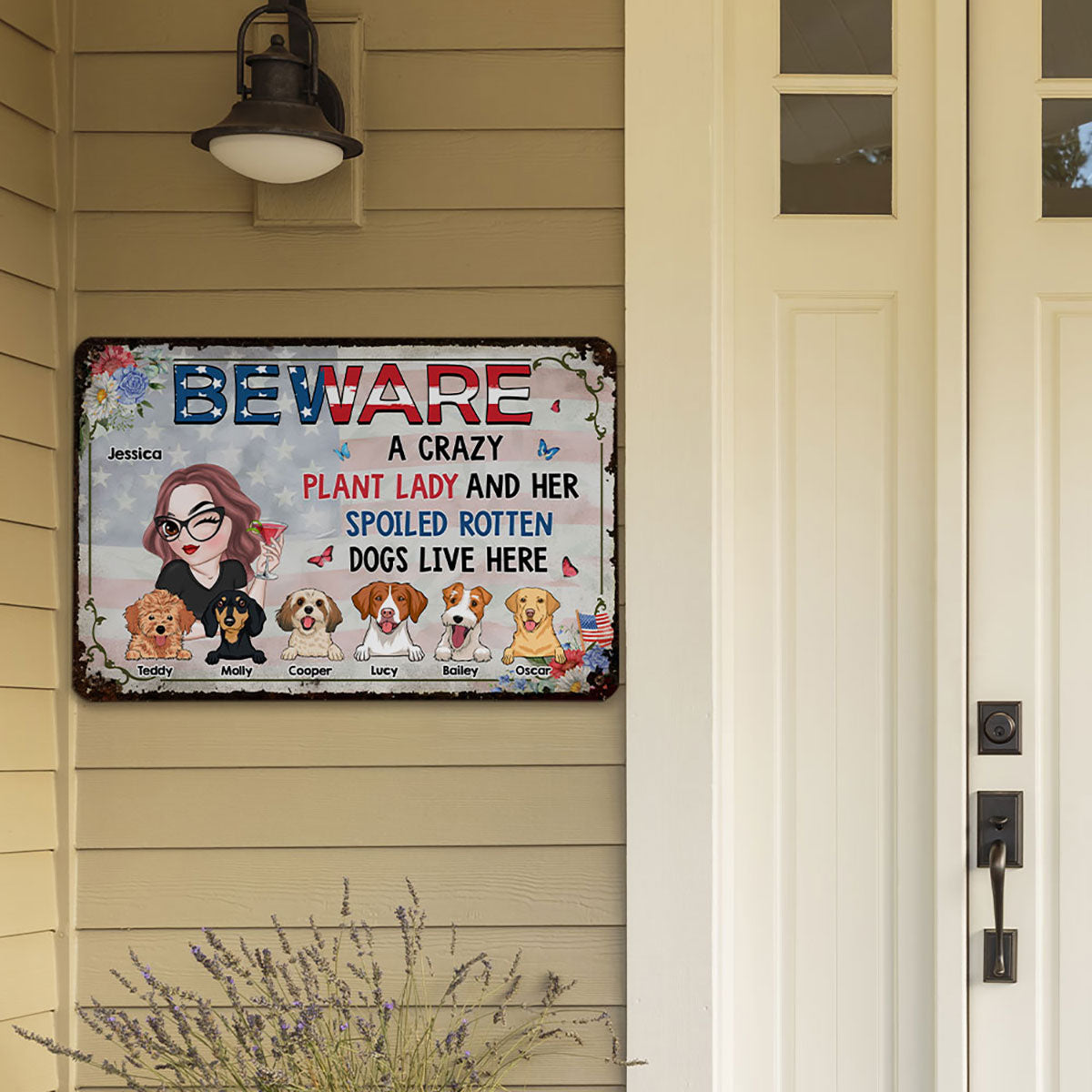 A Crazy Plant Lady & Her Spoiled Rotten Dog 4th Of July - Personalized Custom Rust - Effect Metal Sign for Home and Office
