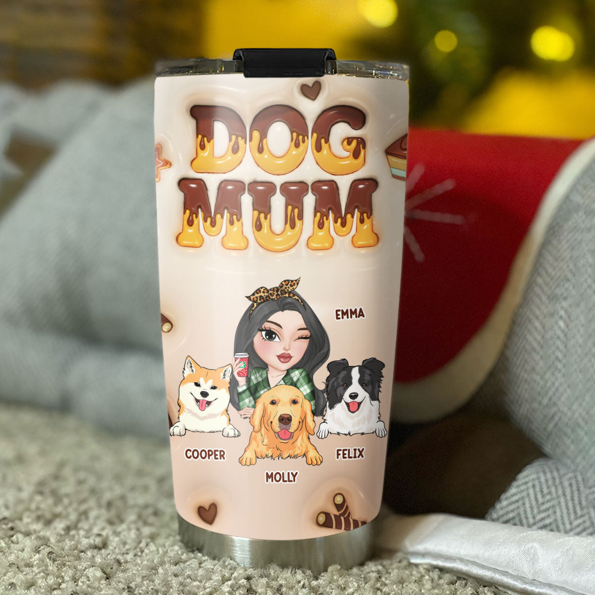 Customizable 3D Inflated Effect Dog Mom Chocolate Tumbler - Personalized & Unique