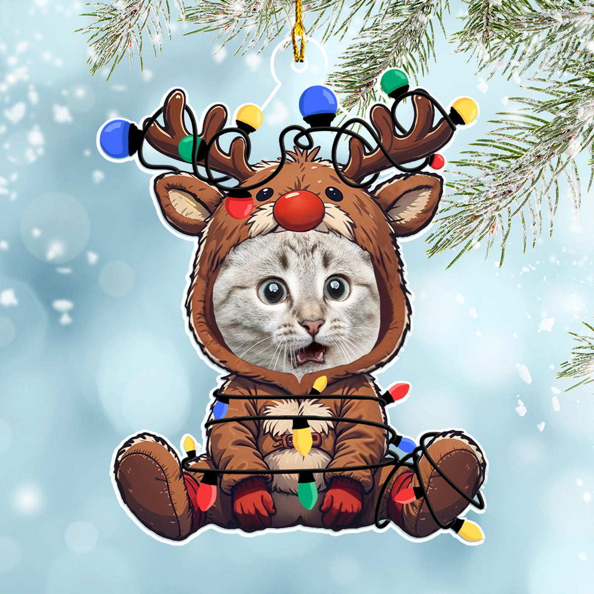 Unique Reindeer Pet Christmas Personalized Custom Photo Acrylic Ornament