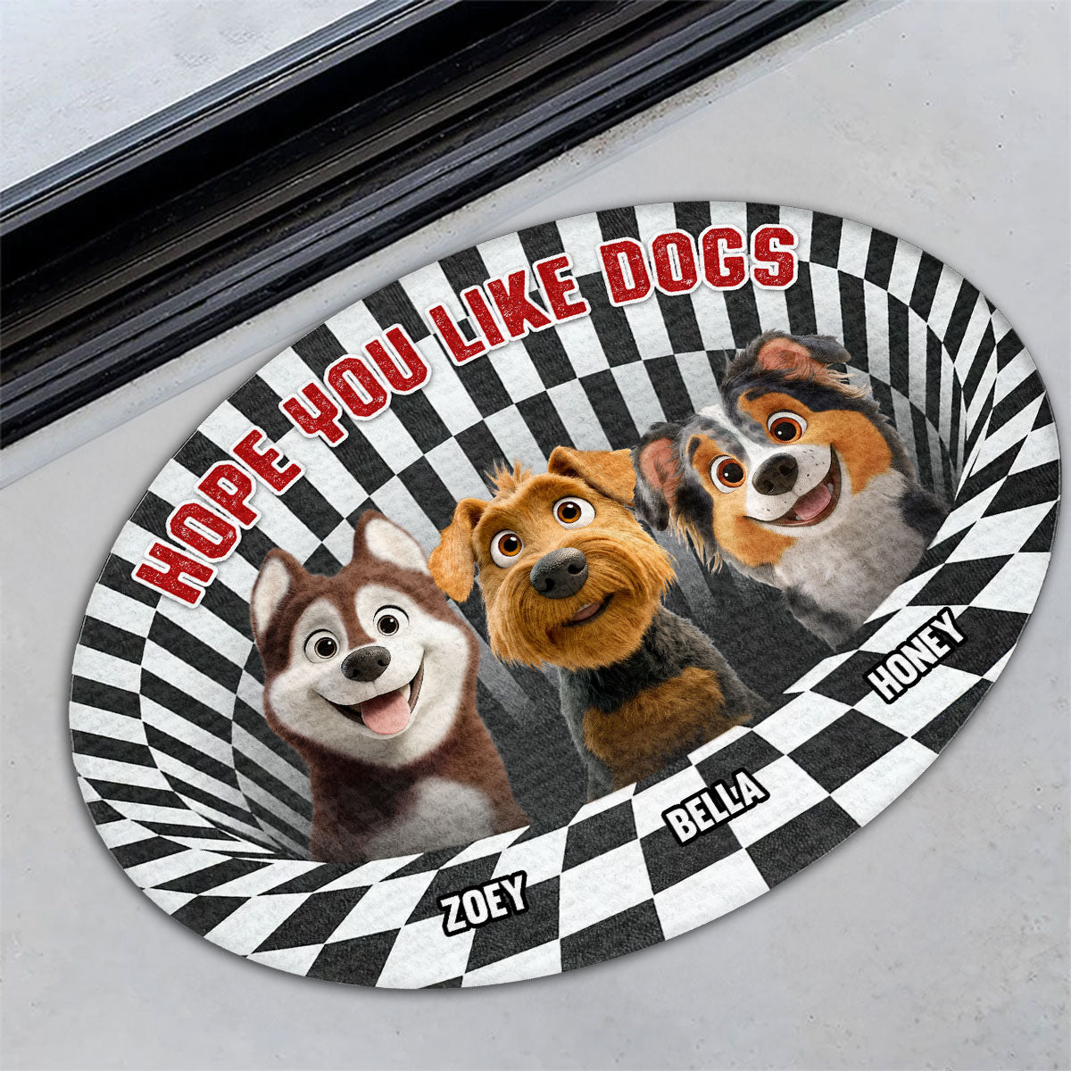 Hope You Like Dogs Cartoon - Personalized Custom Doormat with Three Size Options