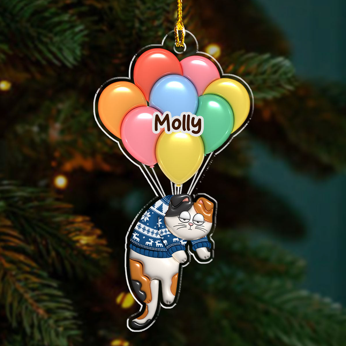 Customizable 3D Inflated Effect Personalized Bubble Hanging Cat Acrylic Christmas Ornament