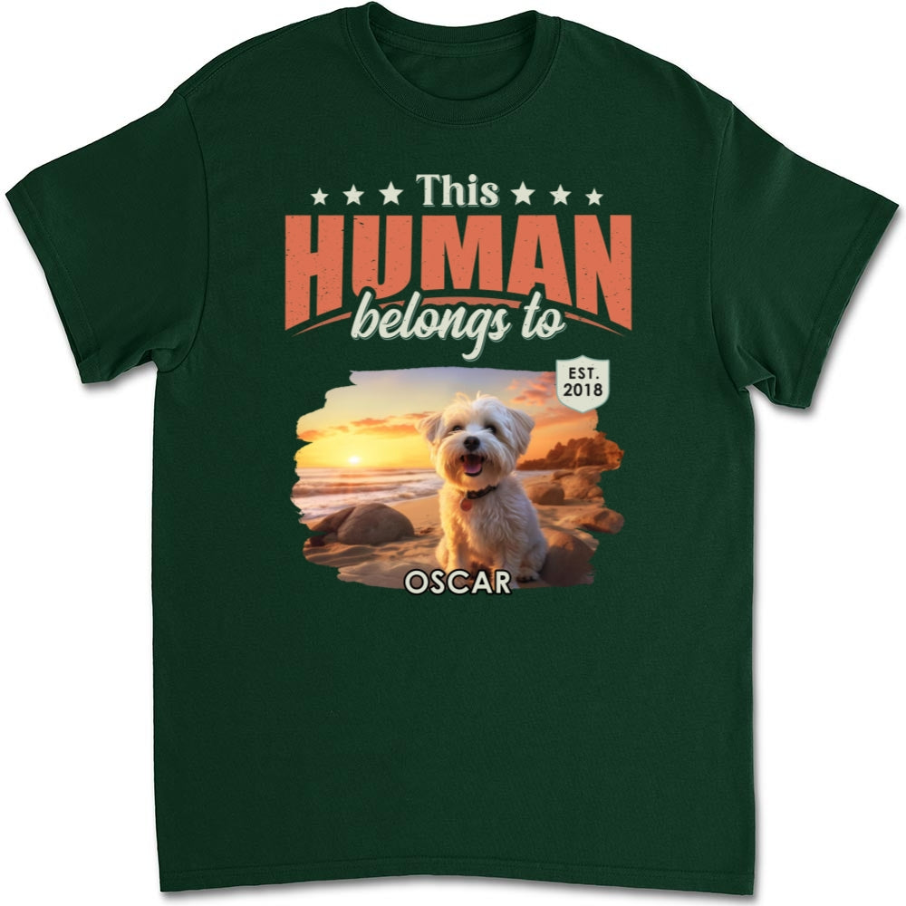 This Human Belongs To Dogs Personalized Custom Unisex 5.3 oz T-Shirt - Ideal Gift for Pet Lovers