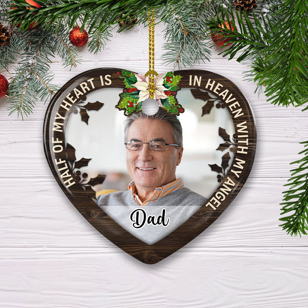 For My Angel - Premium Personalized Custom Heart-shaped White Ceramic Christmas Ornament with Vibrant Dye-sublimation Printing