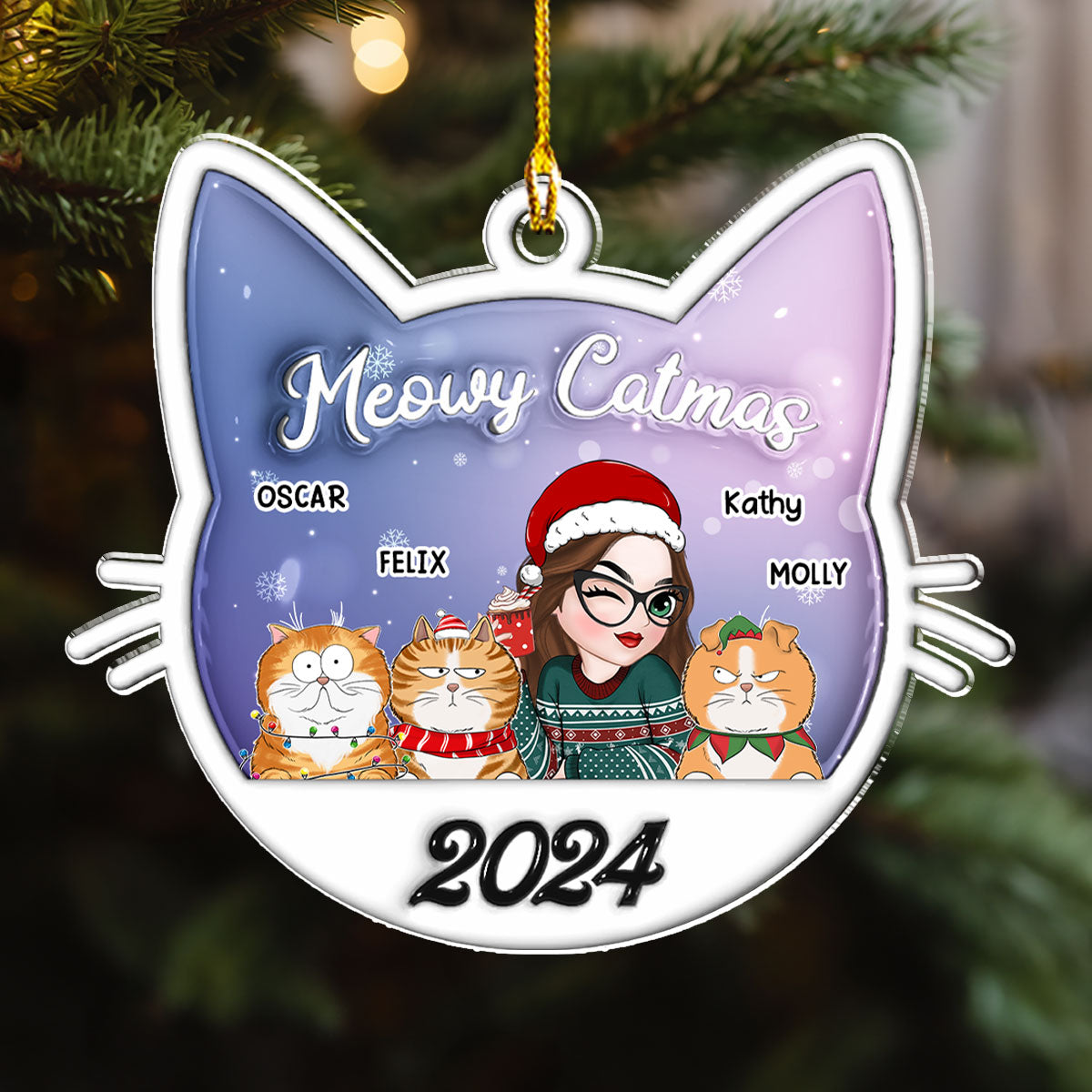 Meowy Catmas Cat Mom - Exclusive Personalized Custom 3D Inflated Effect Acrylic Christmas Ornament