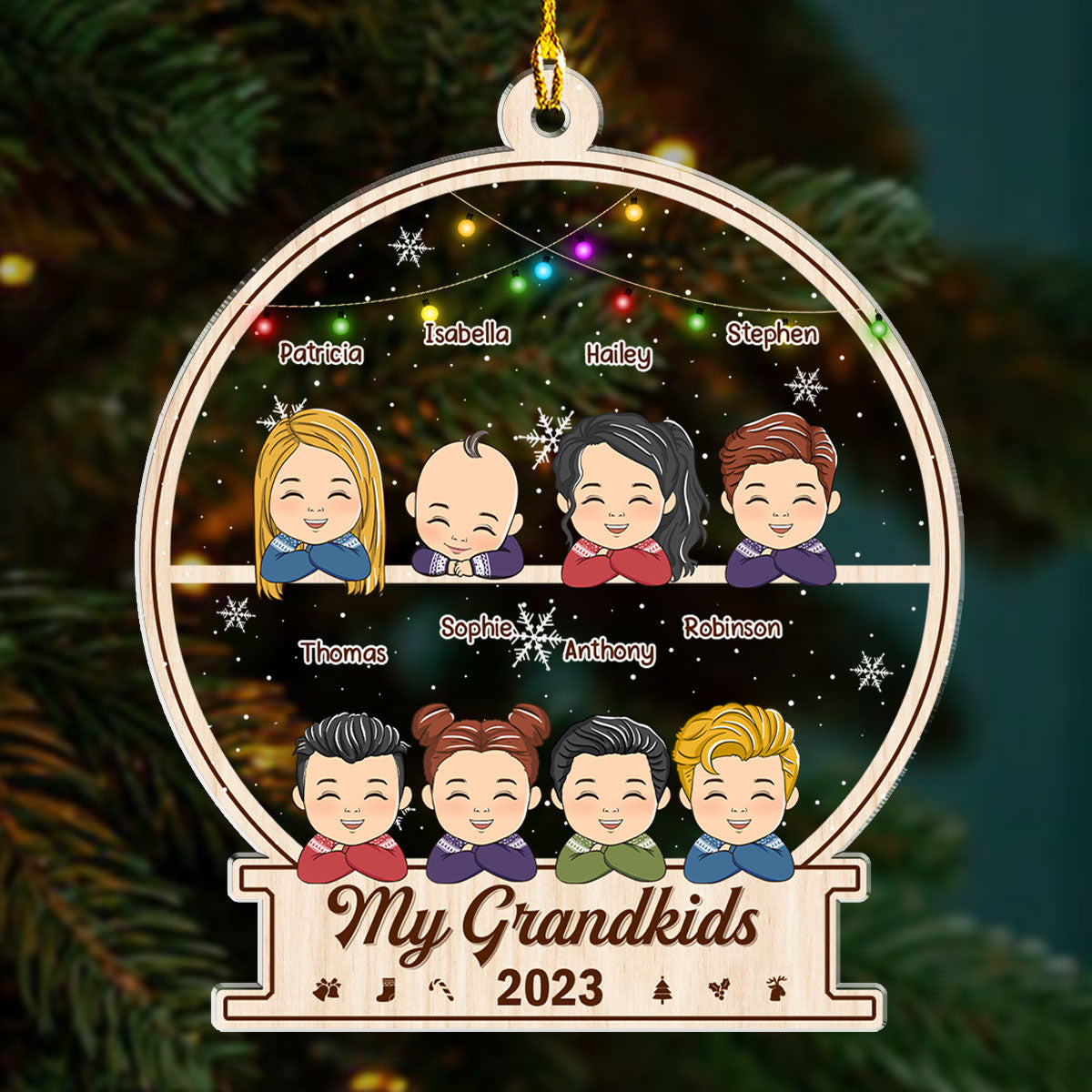 Charming Personalized Custom Acrylic Ornament for Grandkids (Version 7 - 12 Kids)