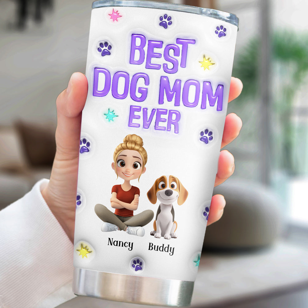 Unique Personalized Custom 3D Inflated Effect Dog Mom Power Cartoon Chibi 20oz Tumbler