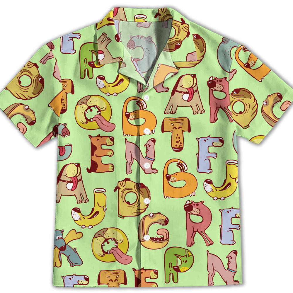 Green Dog And Alphabet Kids' Button-up Shirt - Ideal Gift for Kids