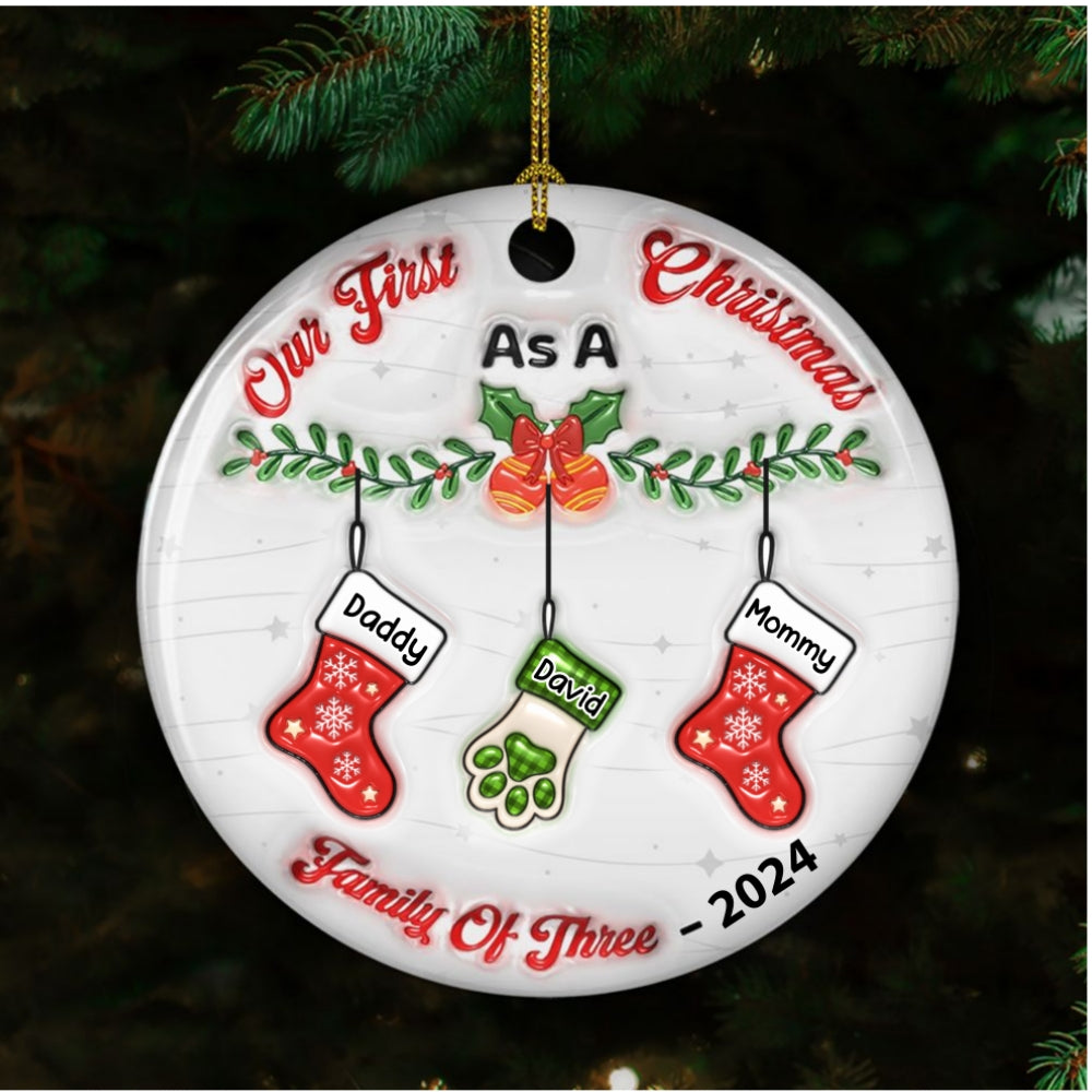 Personalized Custom 3D Inflated Effect Ceramic Ornament for Our First Christmas As A Family