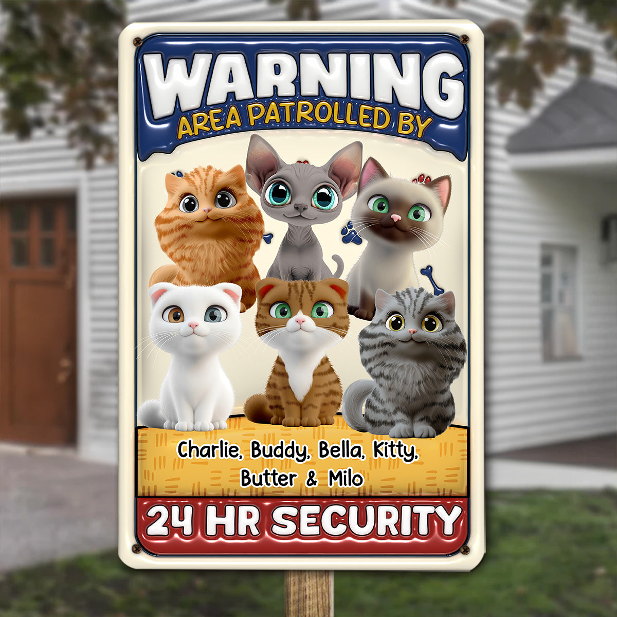 Personalized Custom 3D Inflated Effect Metal Sign - Area Patrolled By Cats