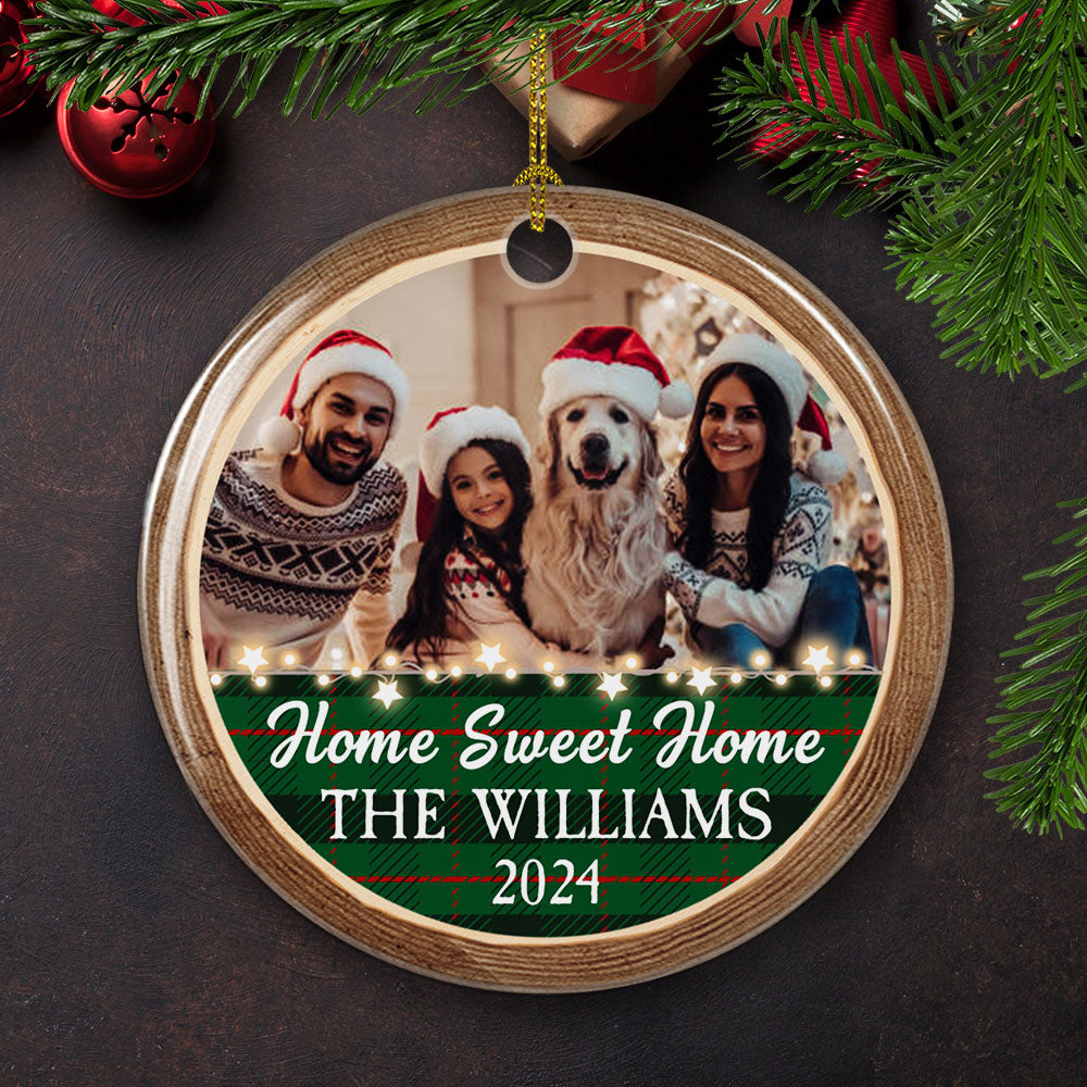 Personalized Custom Glossy Circle Ceramic Christmas Ornament - Home Sweet Home Design