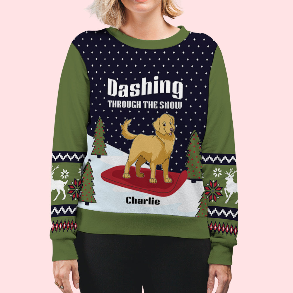 Dashing Through The Snow - Exclusive Personalized Custom All-Over-Print Unisex Sweatshirt for Pet Lovers