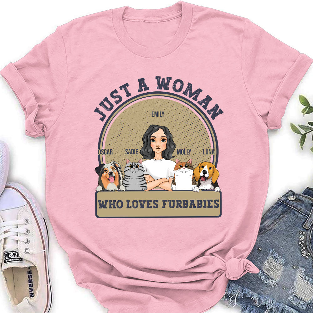 A Woman Loves Pets - Personalized Custom Women's Cotton Blend T-shirt for Pet Lovers