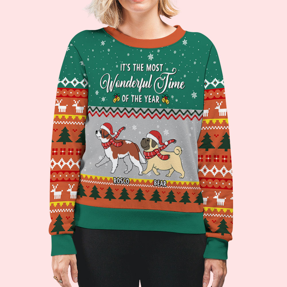 Wonderful Time Walking Dog - Personalized Custom All-Over-Print Unisex 8.8 oz Polyester Blend Sweatshirt