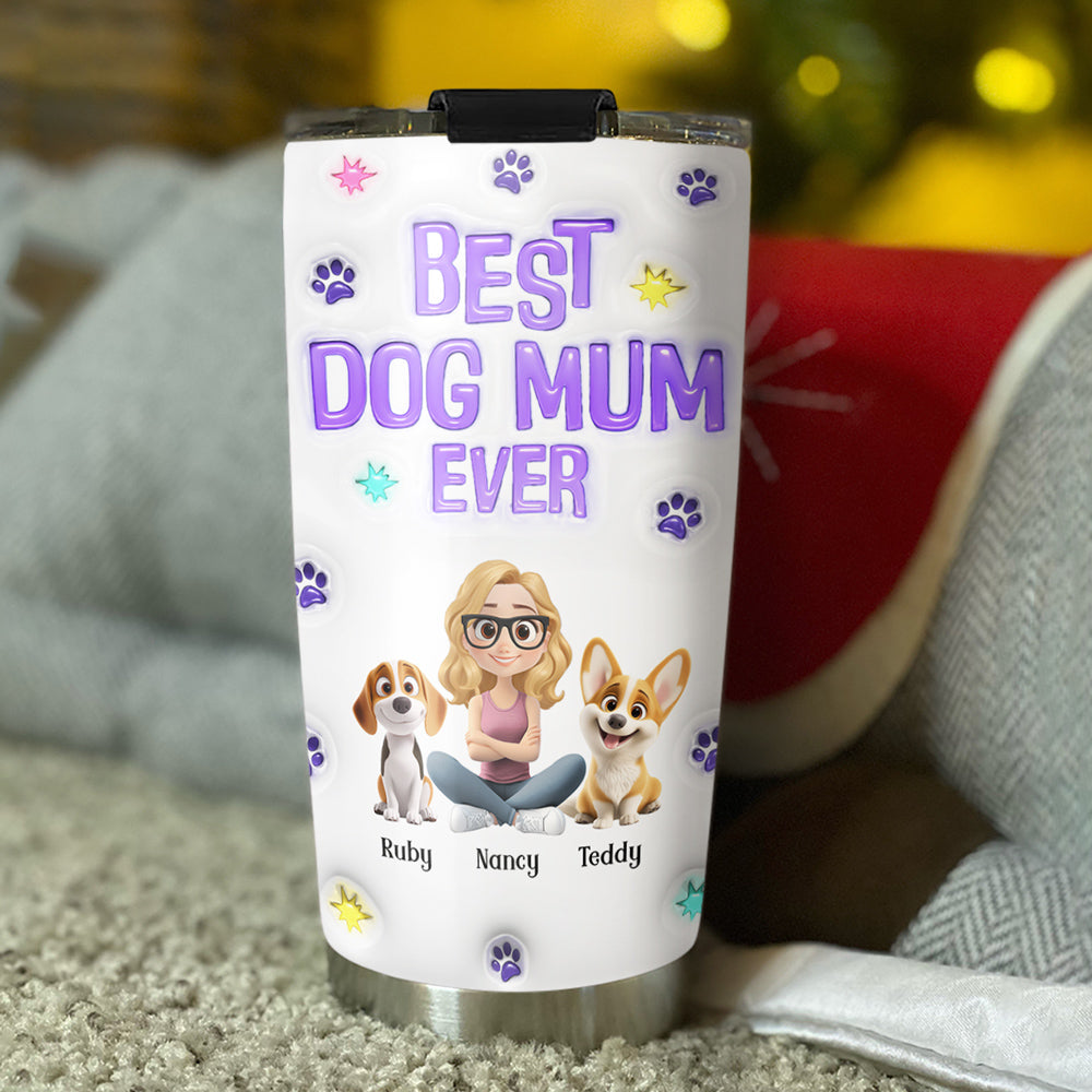 Unique Personalized Custom 3D Inflated Effect Dog Mom Power Cartoon Chibi 20oz Tumbler