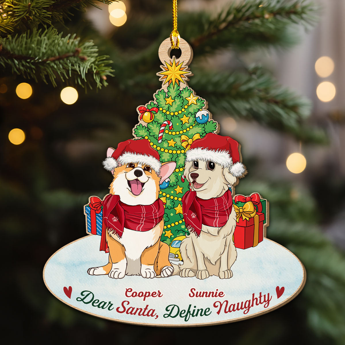 Customizable Personalized Naughty Dog Wood Christmas Ornament