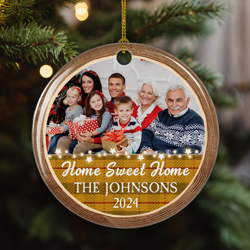 Personalized Custom Glossy Circle Ceramic Christmas Ornament - Home Sweet Home Design