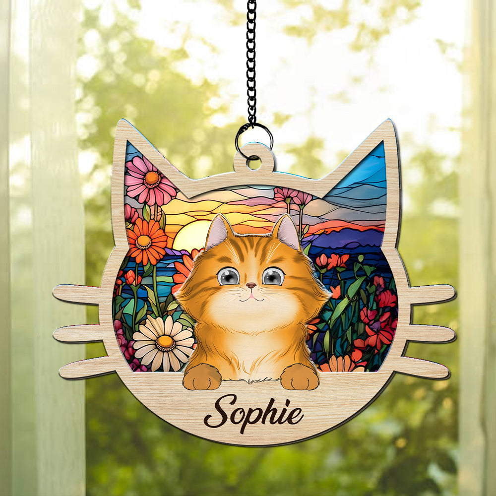 I Love My Cat - Personalized Custom Acrylic and Wood Suncatcher in 6-inch and 8-inch Sizes